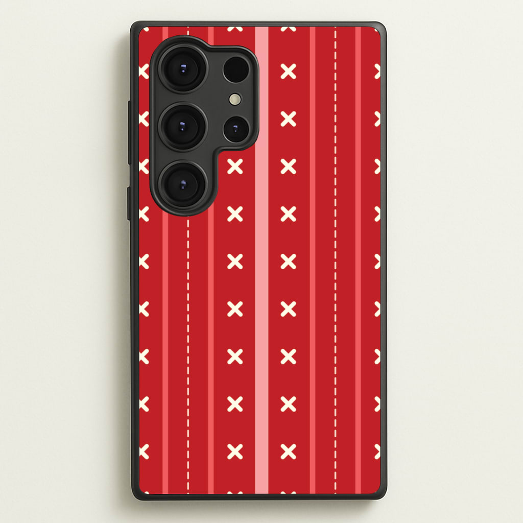 Stripes And Stitches Red Christmas Pattern Galaxy S25 Ultra Case