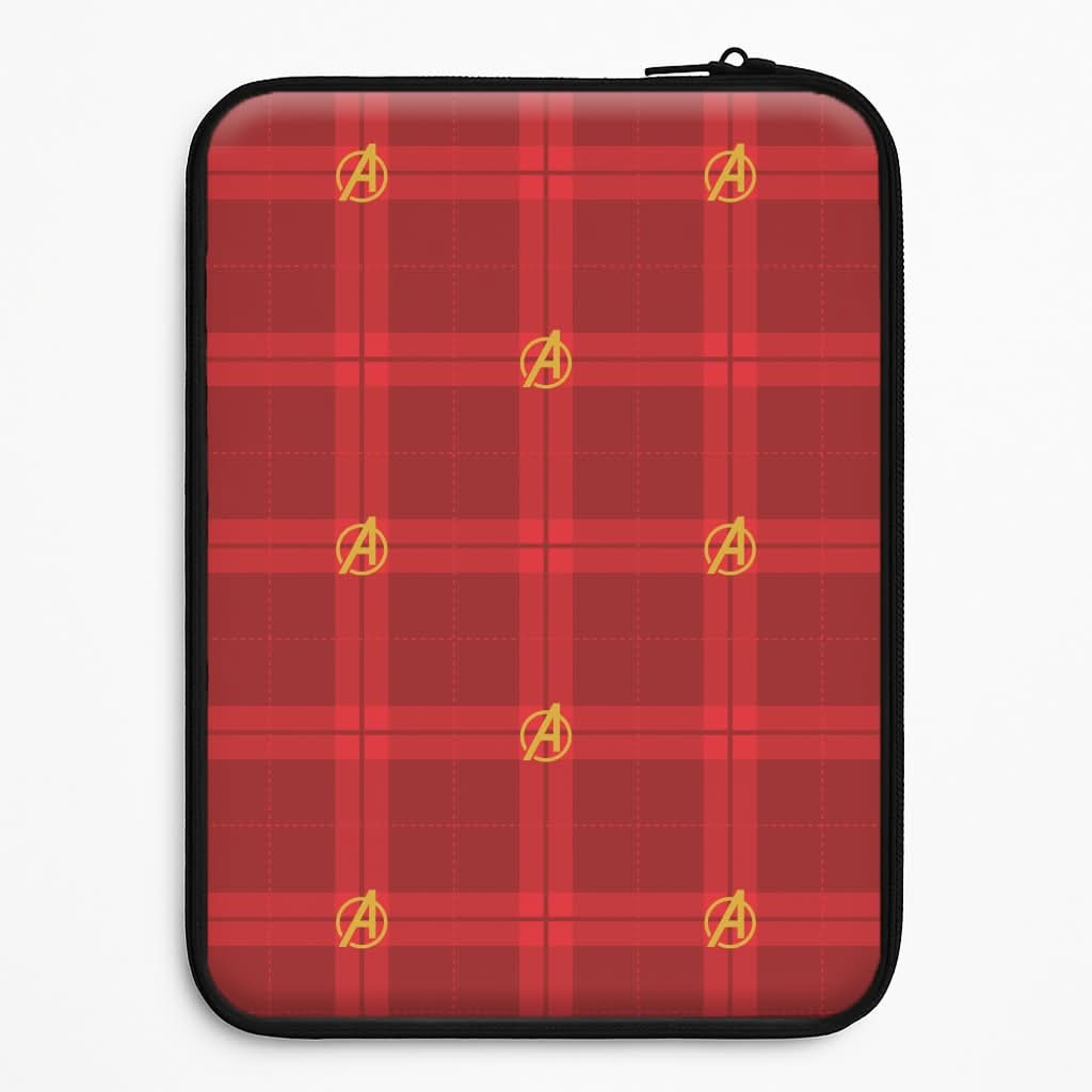Superhero Team Red Tartan Pattern Universal Laptop Sleeve