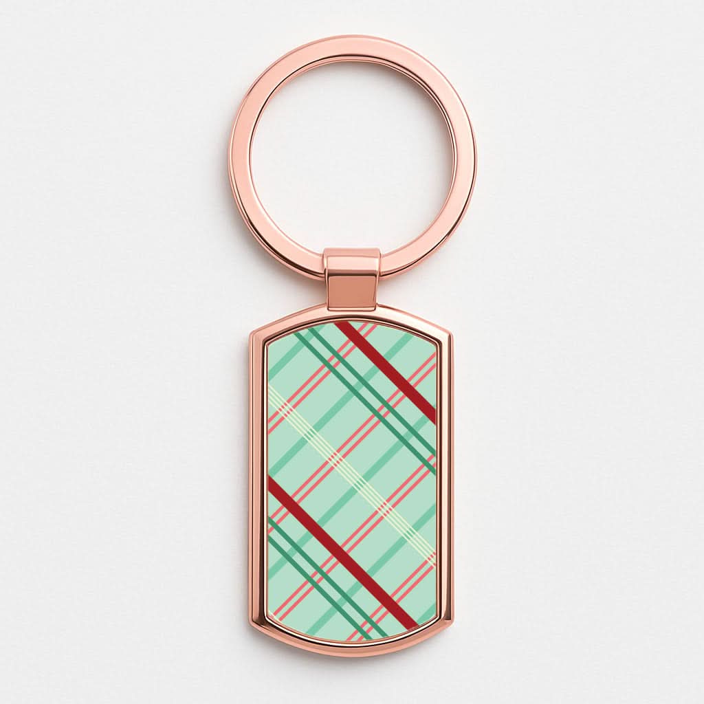 Pastel Tartan Christmas Pattern Rose Gold Keyring