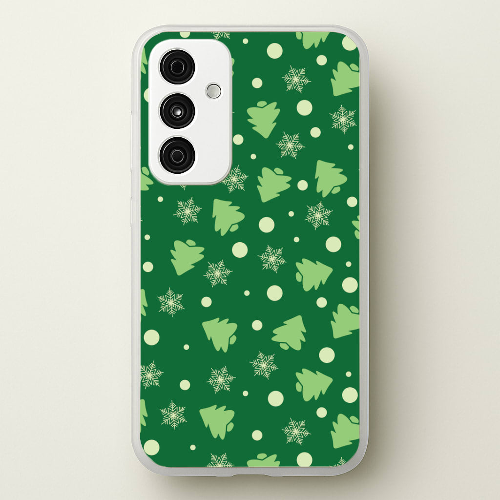 Cartoon Christmas Trees And Snowflakes Pattern Galaxy A55 Case