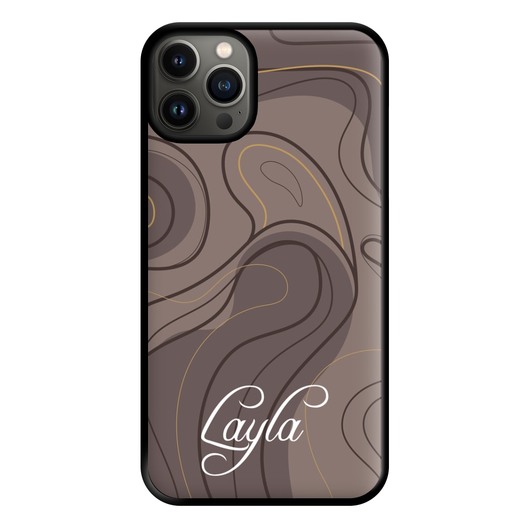 Brown Marble Waves Personalised Name iPhone 13 Case