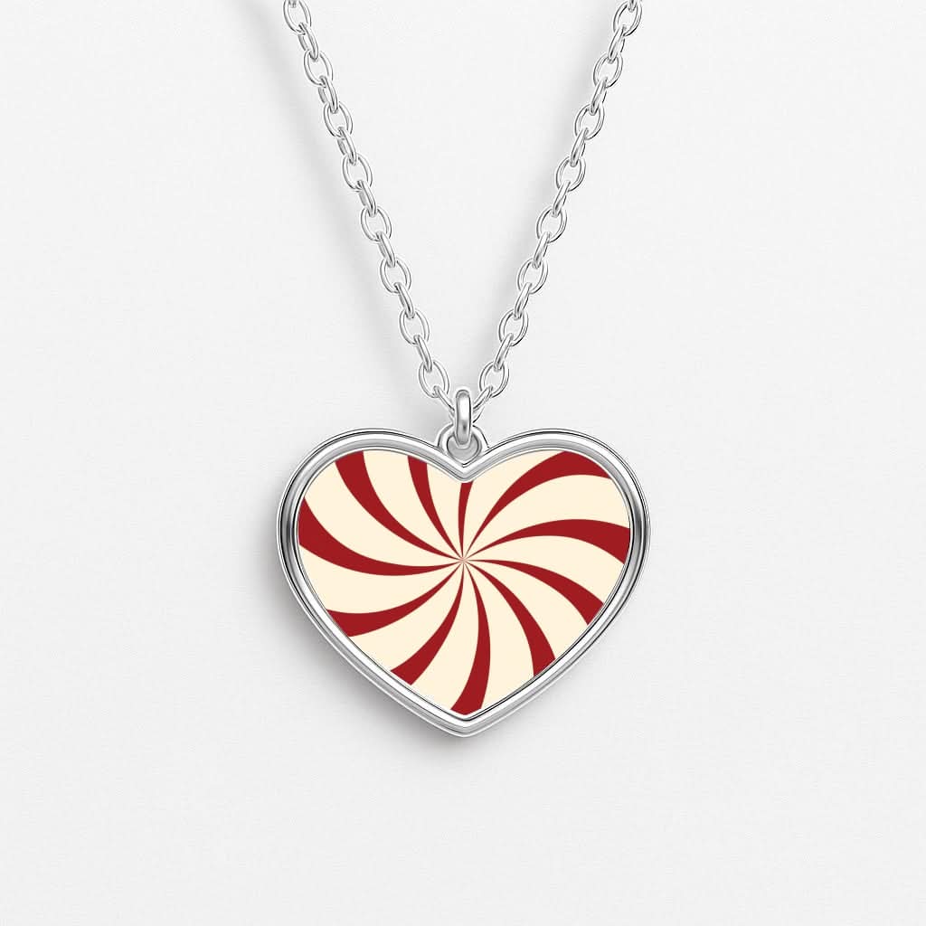 Peppermint Swirl Pattern Heart Necklace