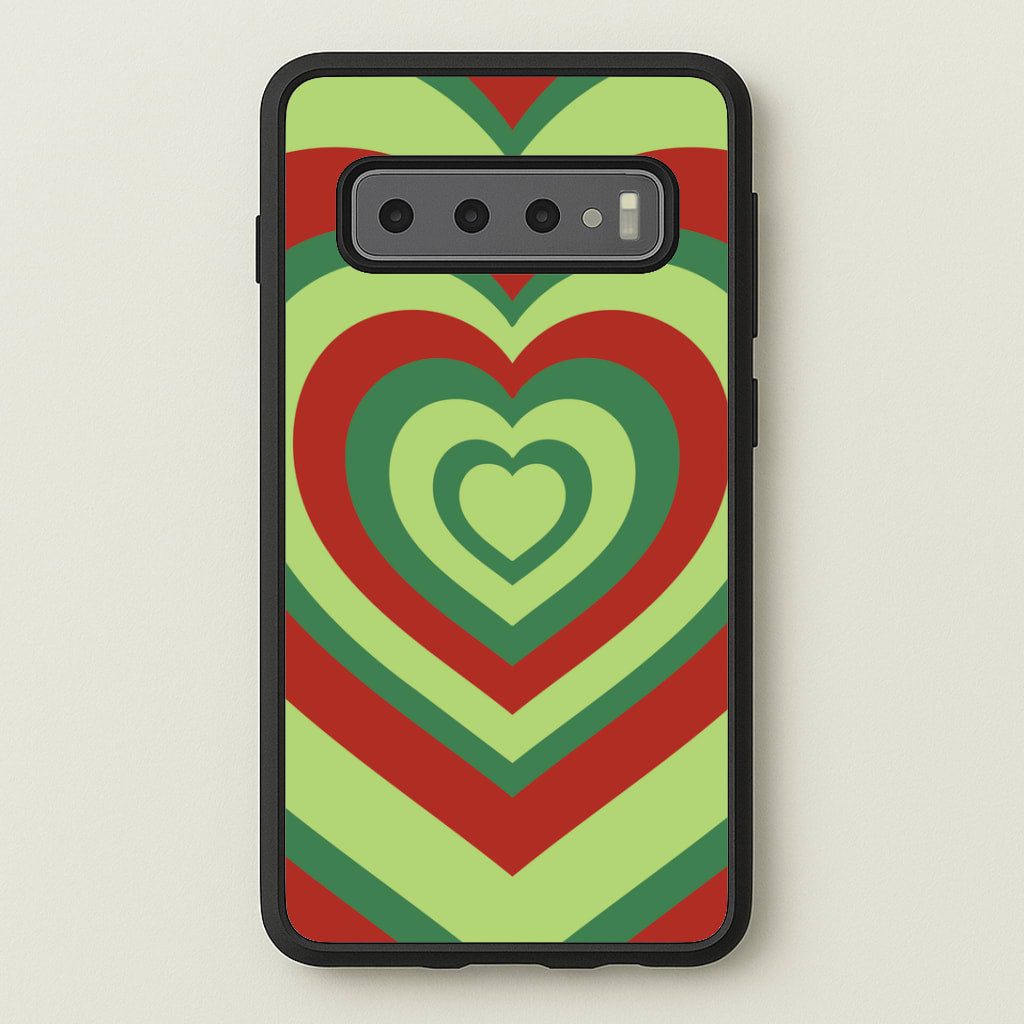 Red And Green Trippy Heart Christmas Pattern Galaxy S10 Plus Case