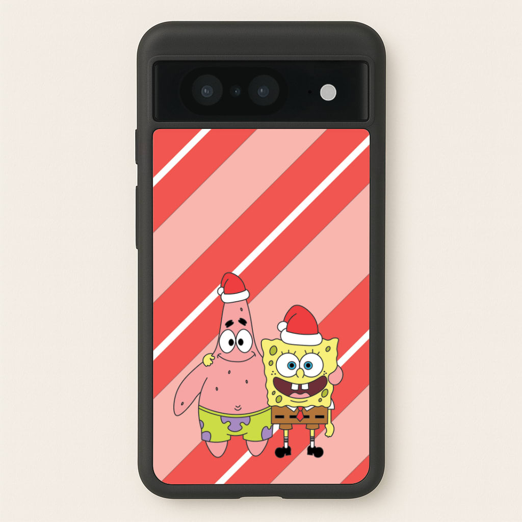 Cartoon Sponge And Starfish Christmas Hats Google Pixel 8 Case