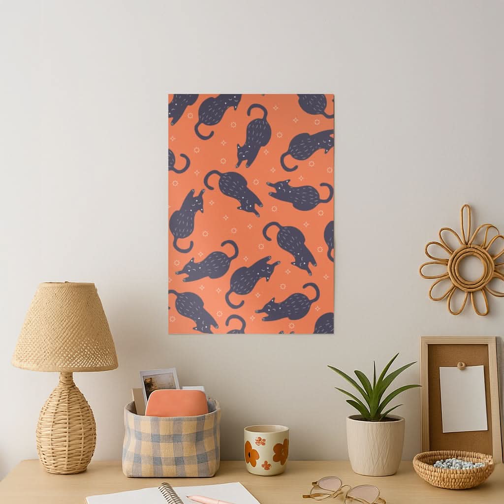 Black Cats And Stars Pattern Art Print