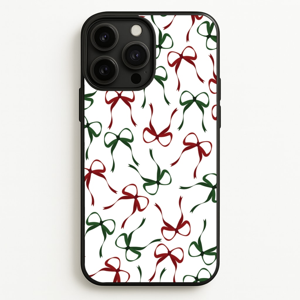 Red And Green Coquette Christmas Bows Pattern iPhone 13 Pro Max Case