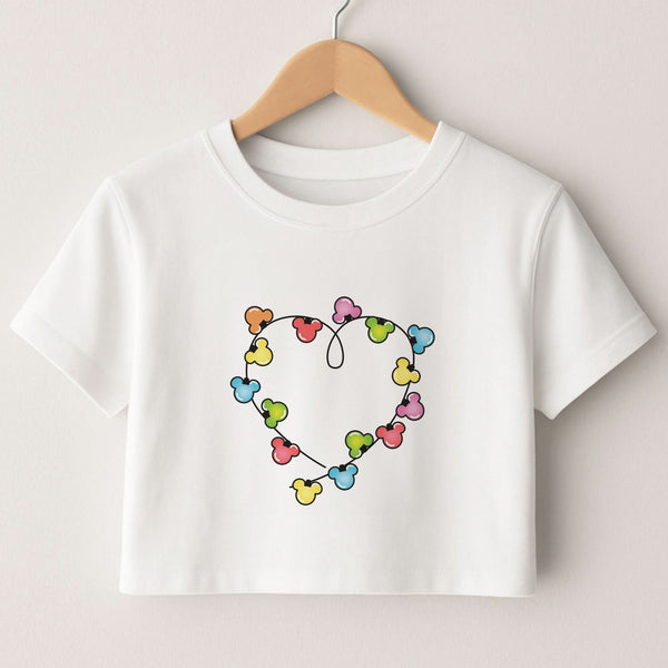 Cartoon Mouse Christmas Fairylights Heart Crop Top