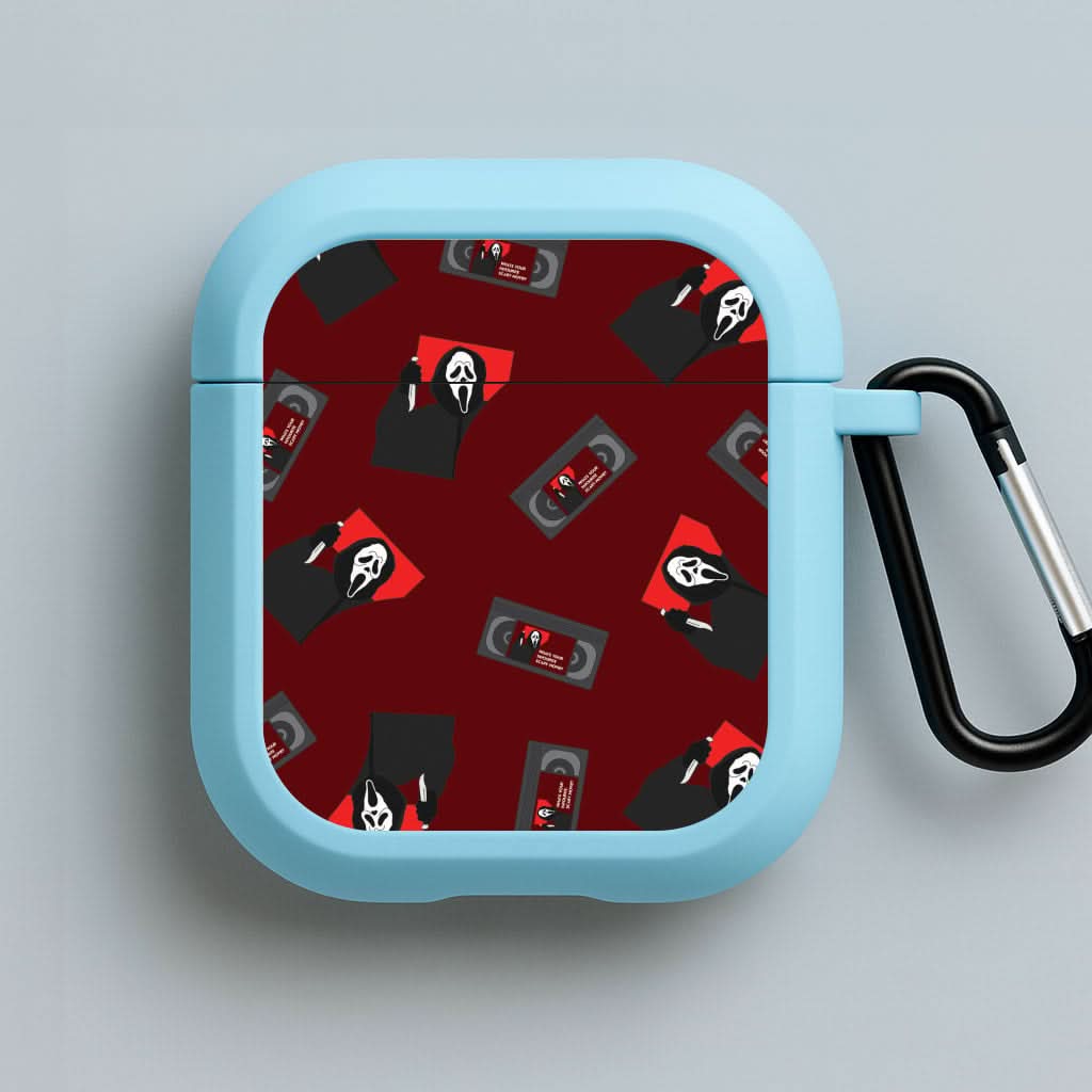 VHS & Ghostface Pattern Blue AirPods Case