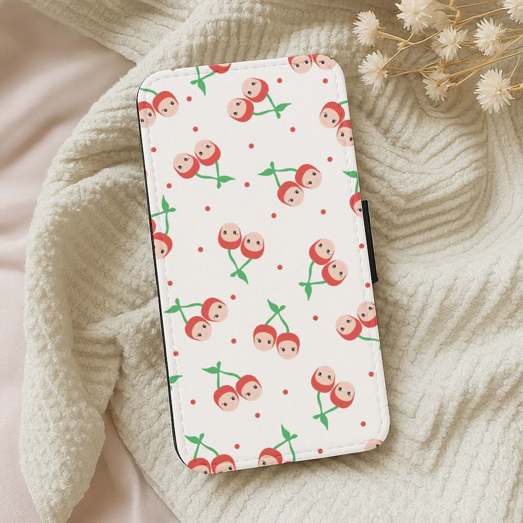Cherry Angels Pattern Leather Phone Case