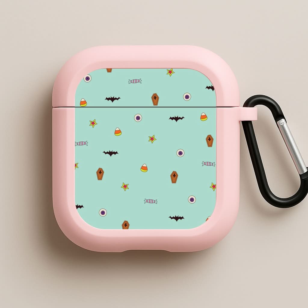 Minature Halloween Cartoons Pattern Pink AirPods Case