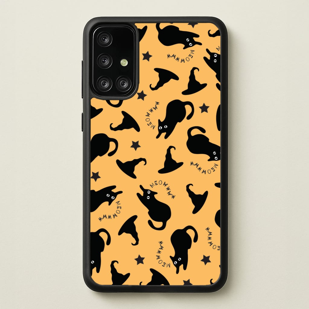 Black Cat And Hats Pattern Galaxy A71 Case