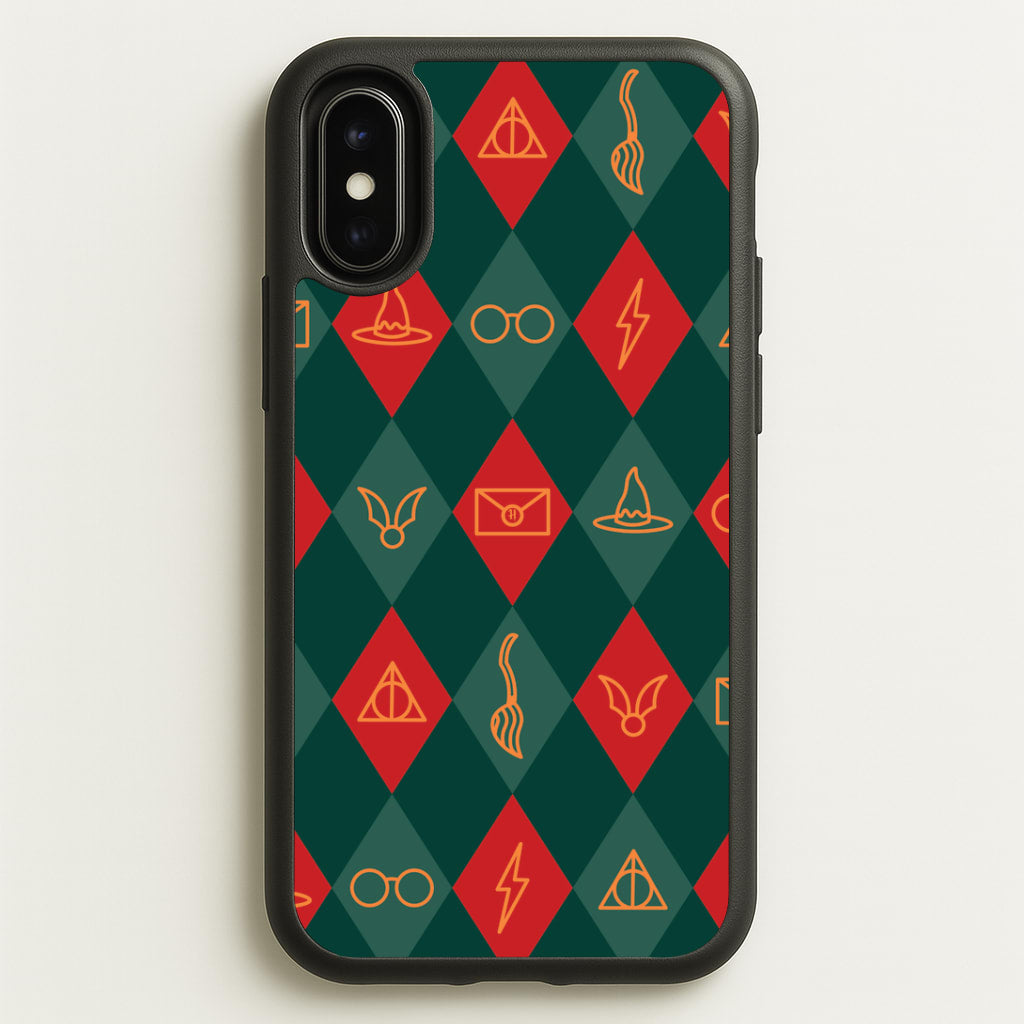 Christmas Wizard Icons Argyle Pattern iPhone X / XS Case