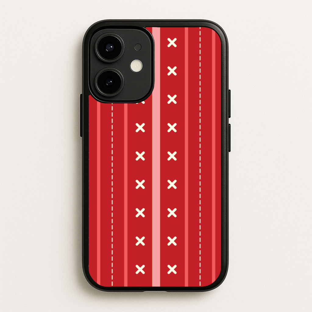 Stripes And Stitches Red Christmas Pattern iPhone 12 Mini Case