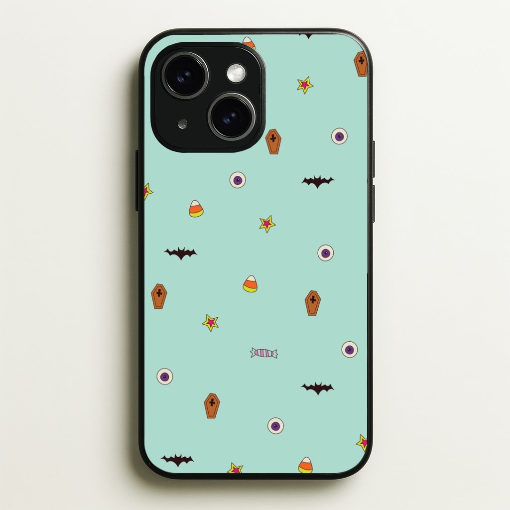Minature Halloween Cartoons Pattern iPhone 14 Case