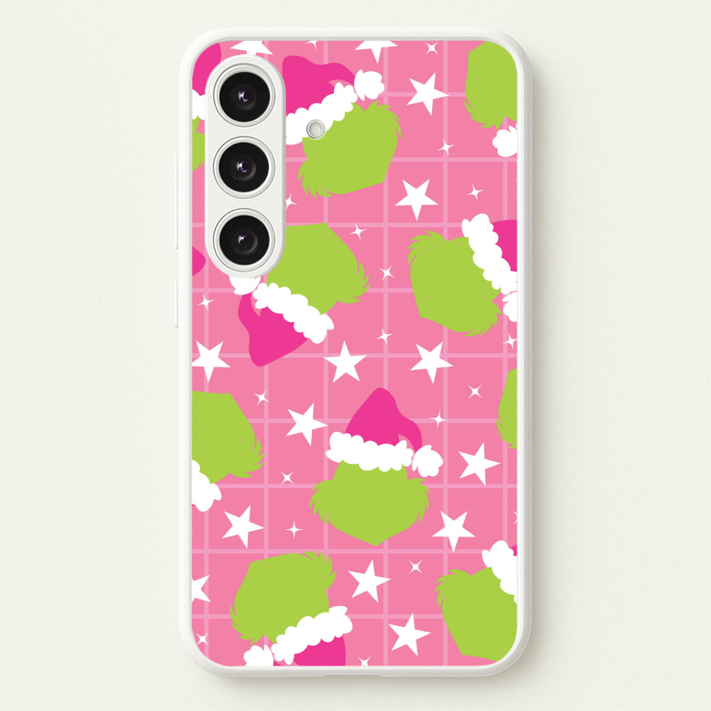 Pink Green Creature Xmas Pattern Galaxy S25 Case