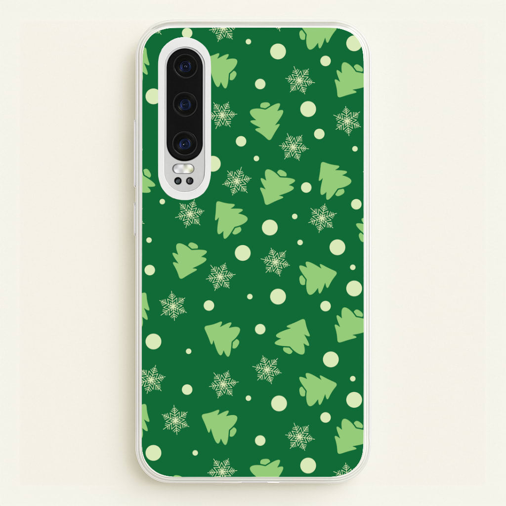 Cartoon Christmas Trees And Snowflakes Pattern Huawei P30 Case