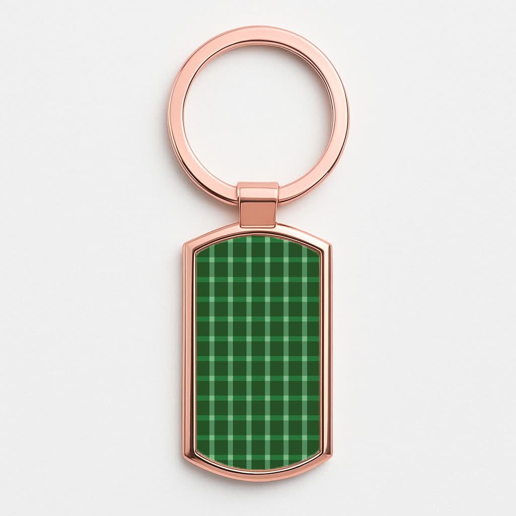 Dark Green Tartan Christmas Pattern Rose Gold Keyring