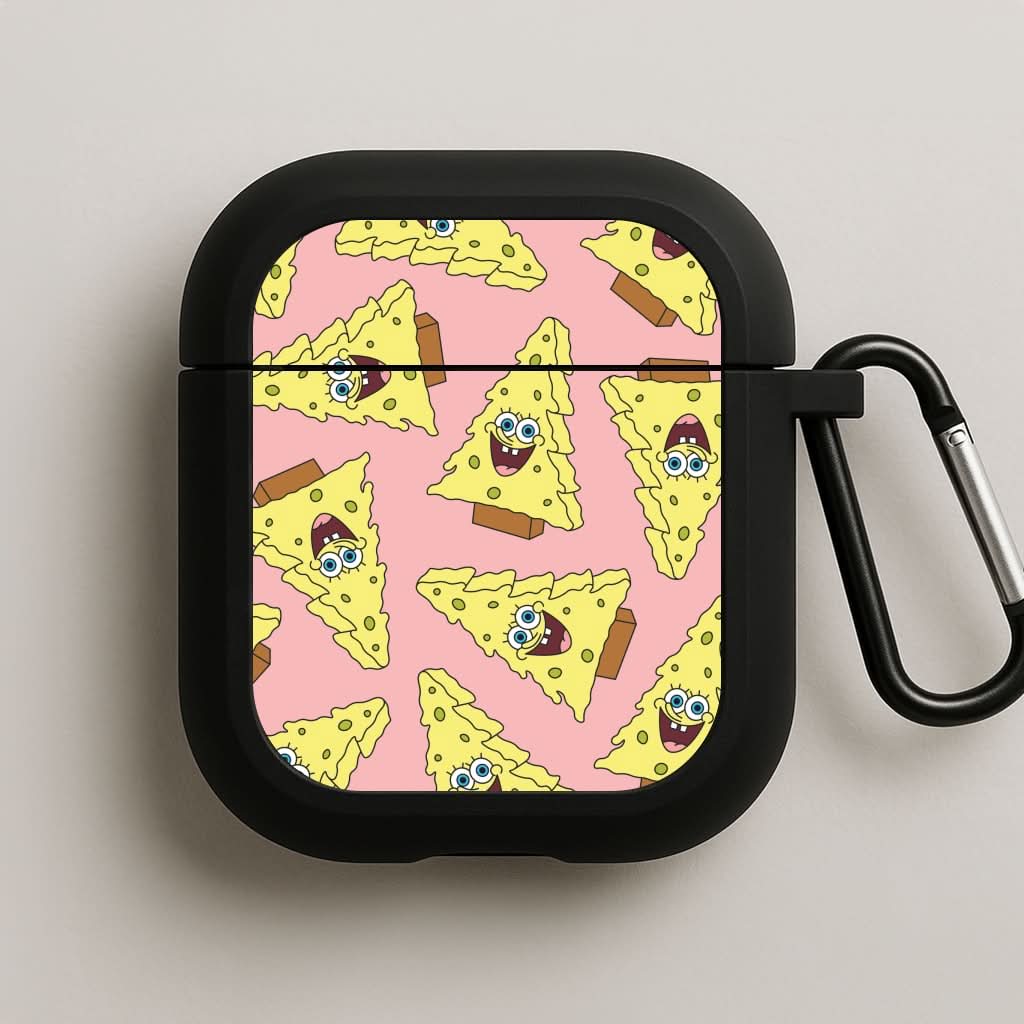 Christmas Tree Cartoon Sponge Pattern Black AirPods Case