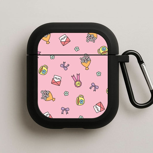 Mum Doodles Pattern Black AirPods Case