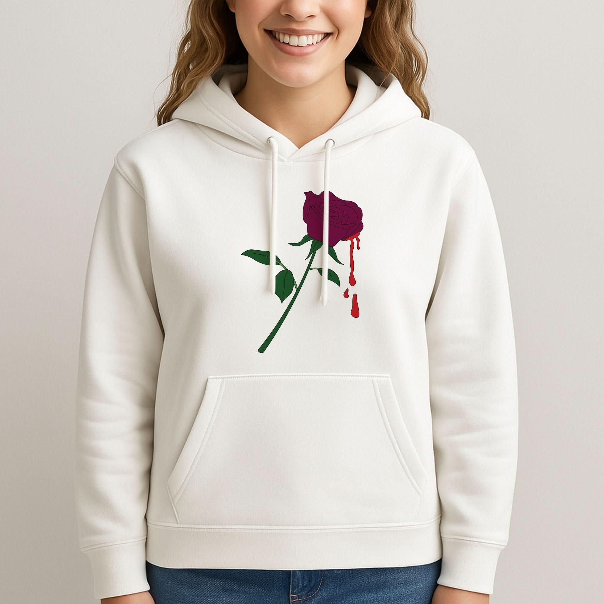 Dark Pink Rose Womans Hooded Sweatshirt