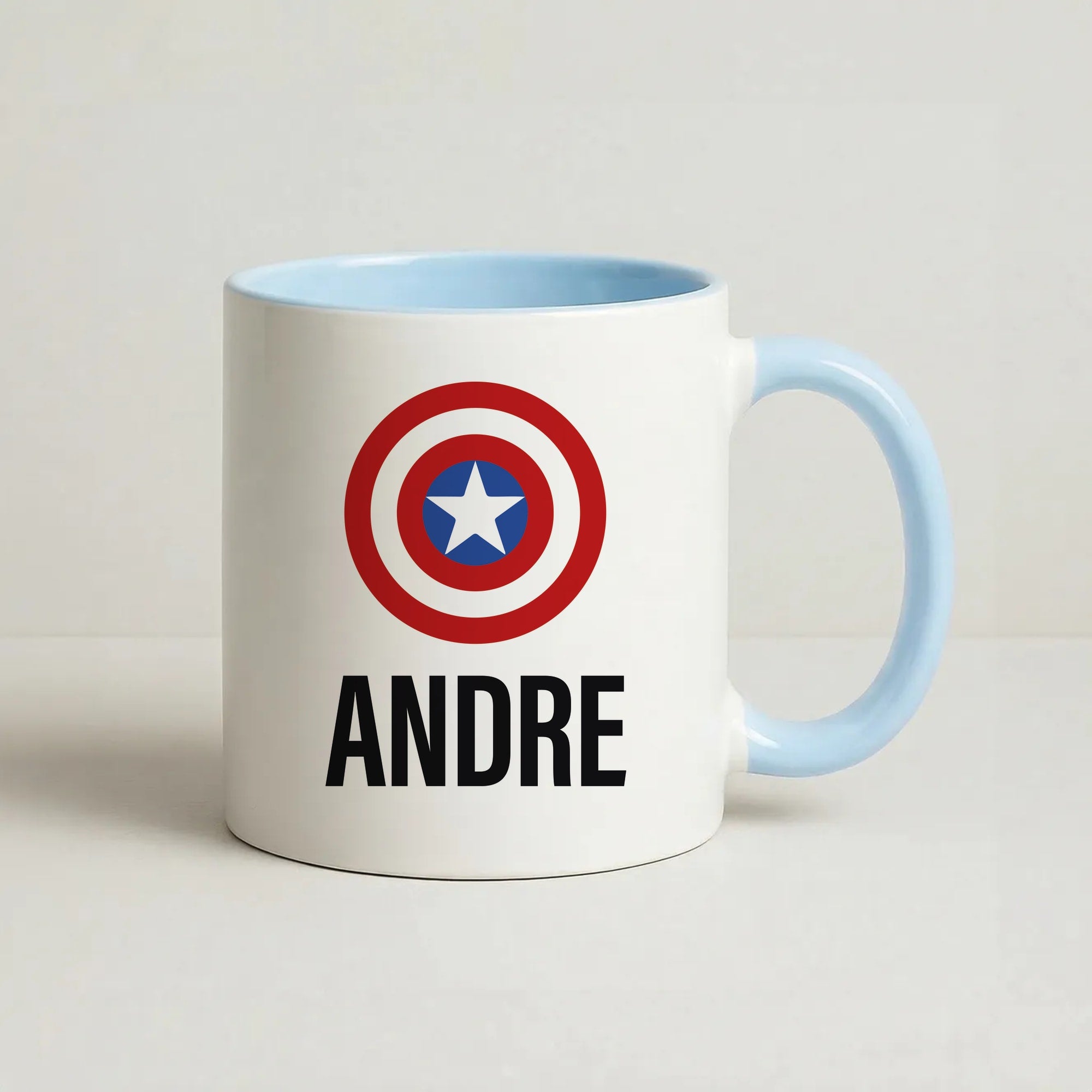 Captain America - Personalised Superhero Comic Coffee Baby Blue Mug