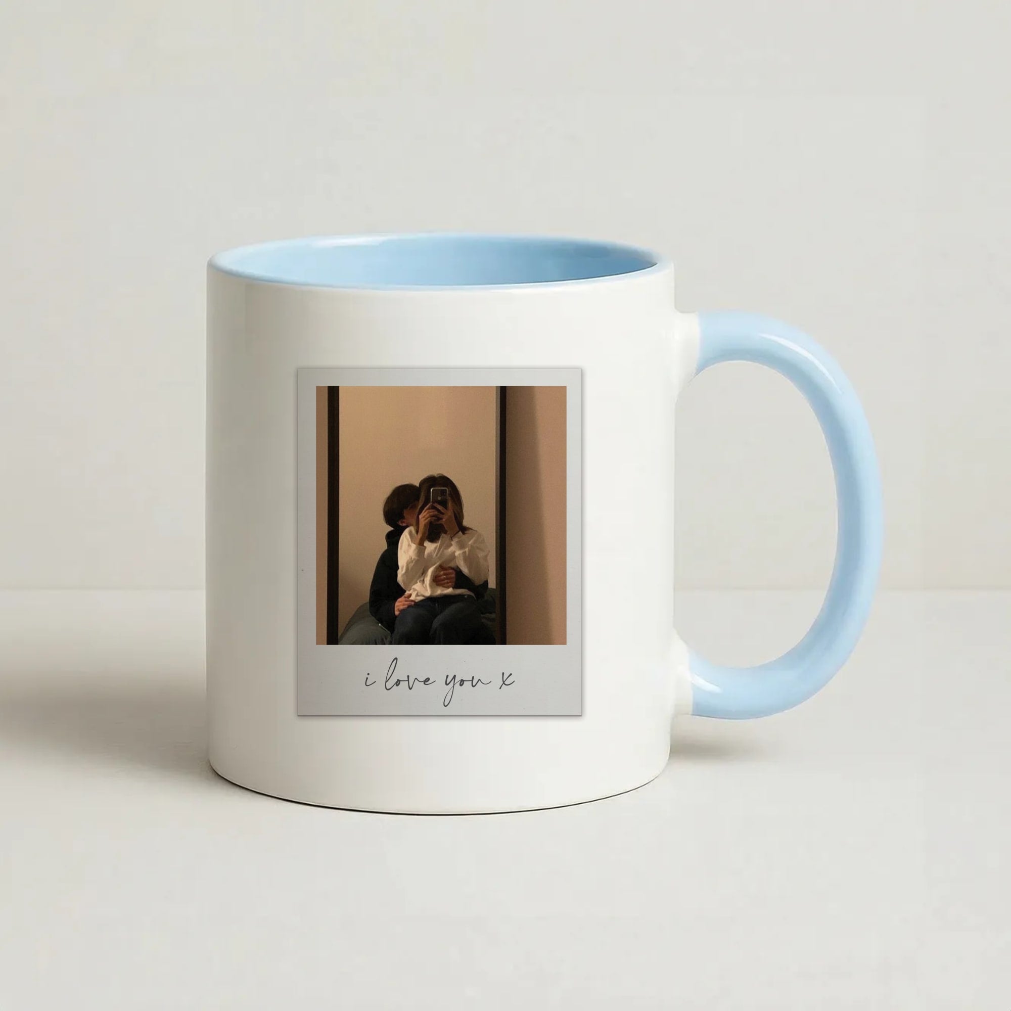 I Love You Polaroid - Personalised Couples Coffee Baby Blue Mug