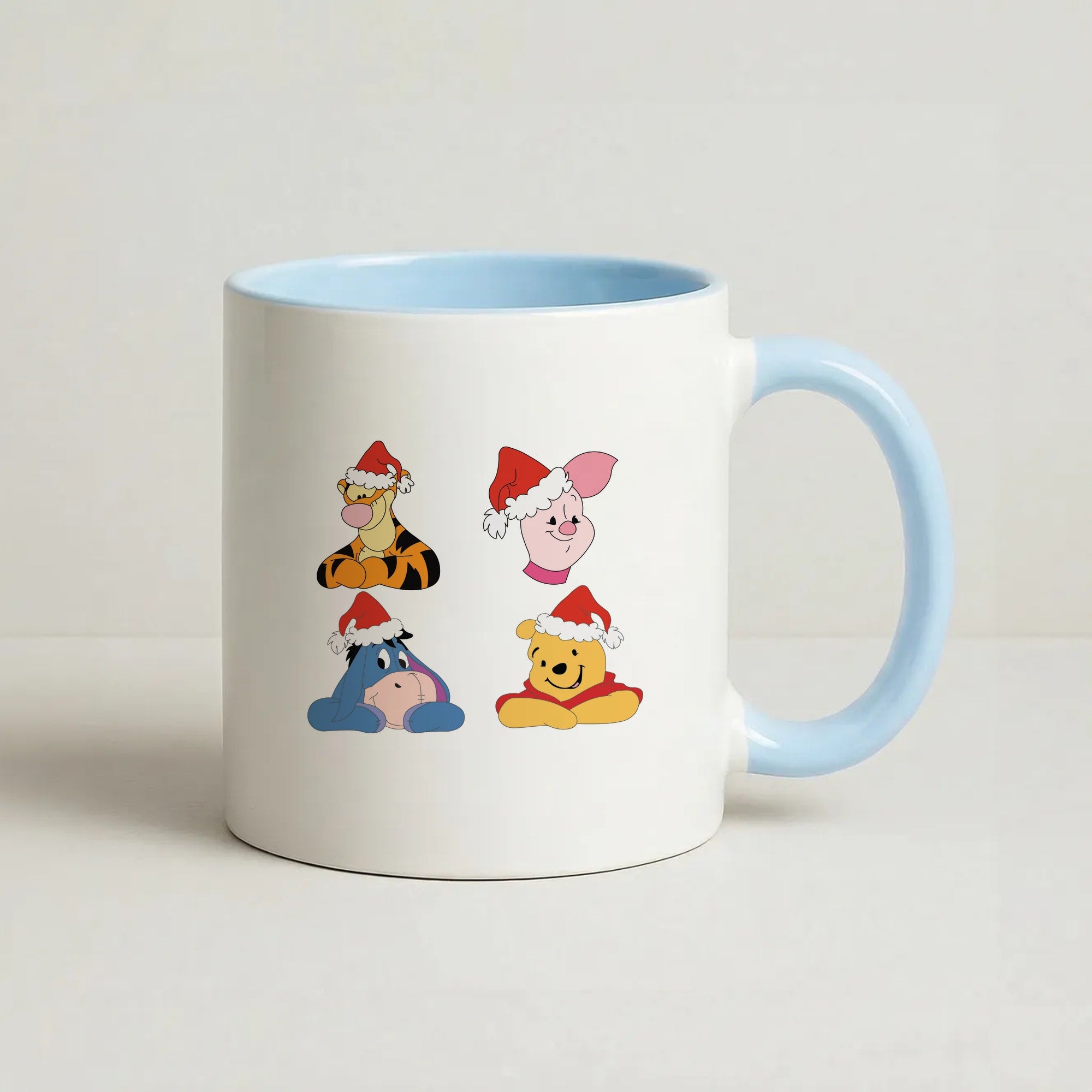 Bear, Tiger, Donkey and Pig Pattern Christmas Coffee Baby Blue Mug