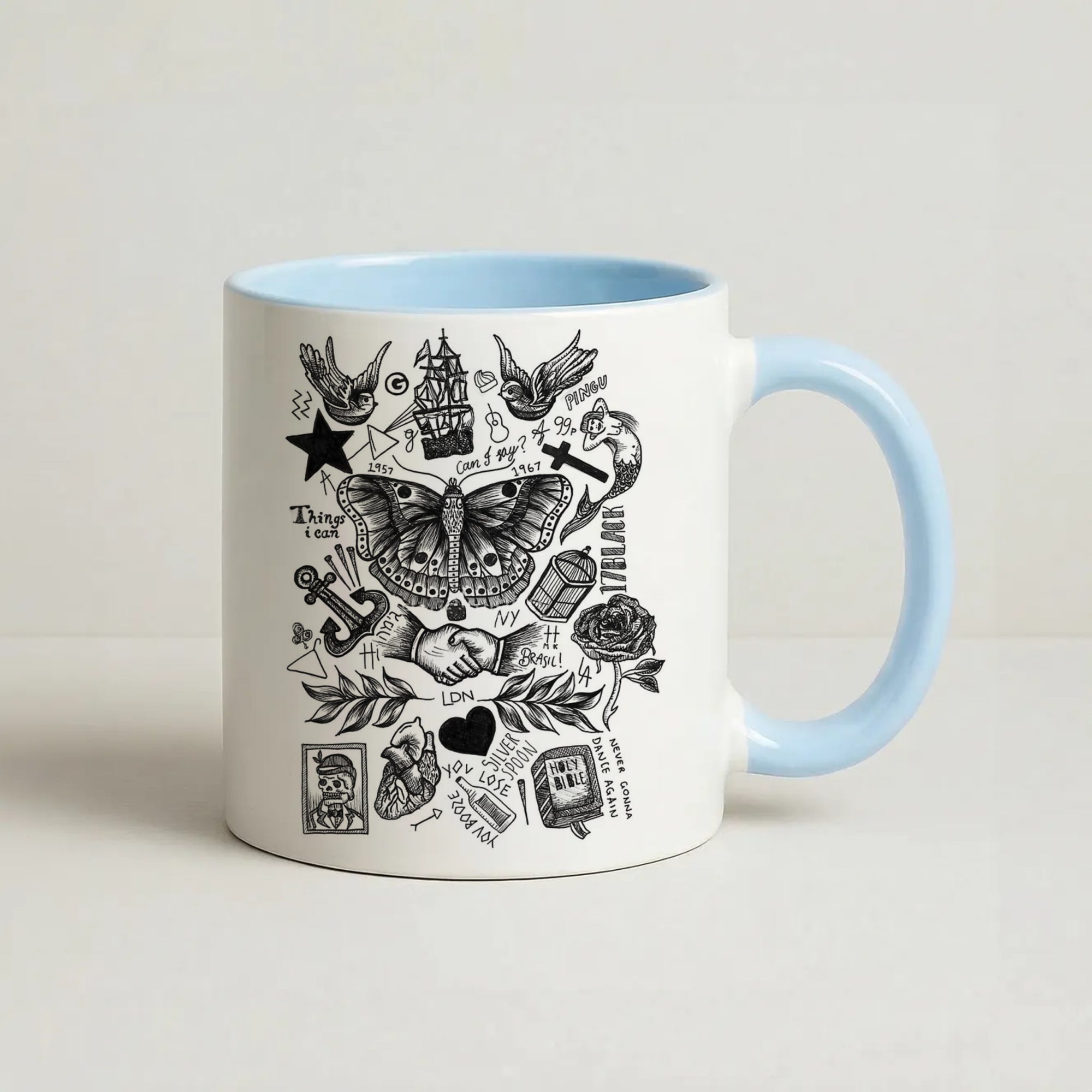 Harry Tattoos Coffee Baby Blue Mug