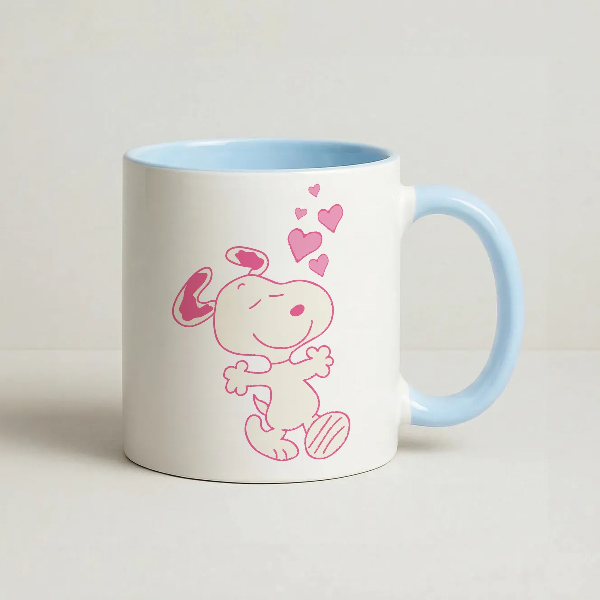 Cartoon Beagle Valentine Hearts Pattern Coffee Baby Blue Mug