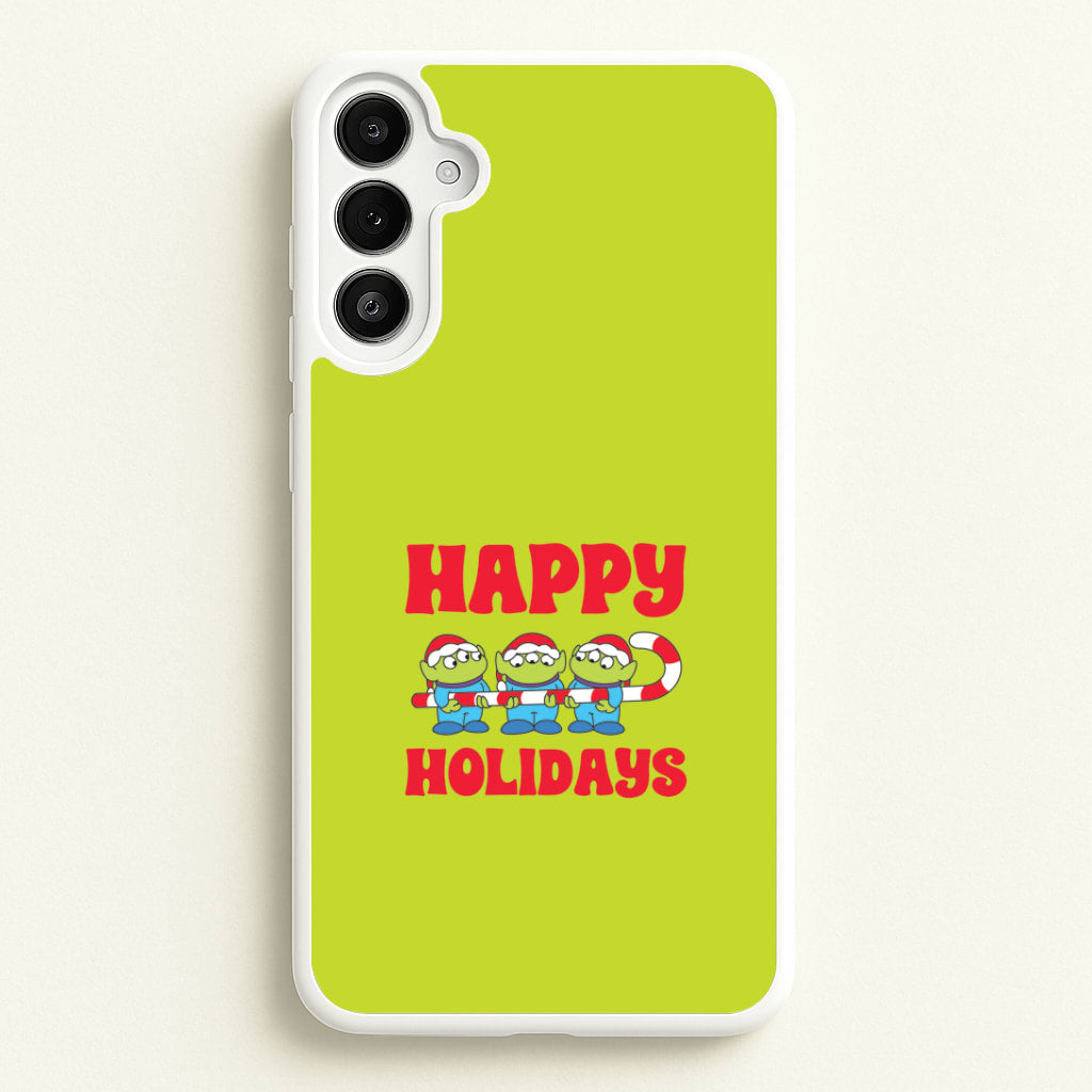 Happy Holidays Cute Green Aliens Galaxy A34 Case