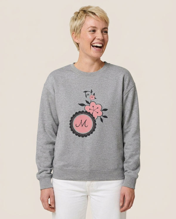 Marinette Sweatshirt — Grey Front, worn