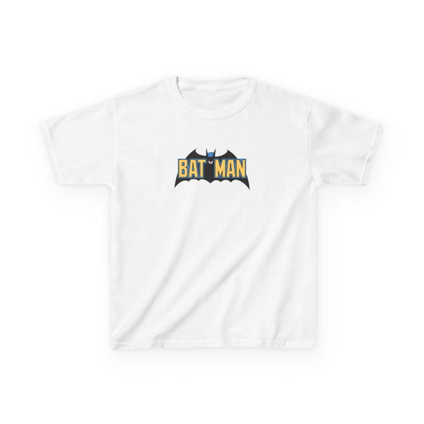 Yellow Bat Superhero Logo Kids T-Shirt White Front