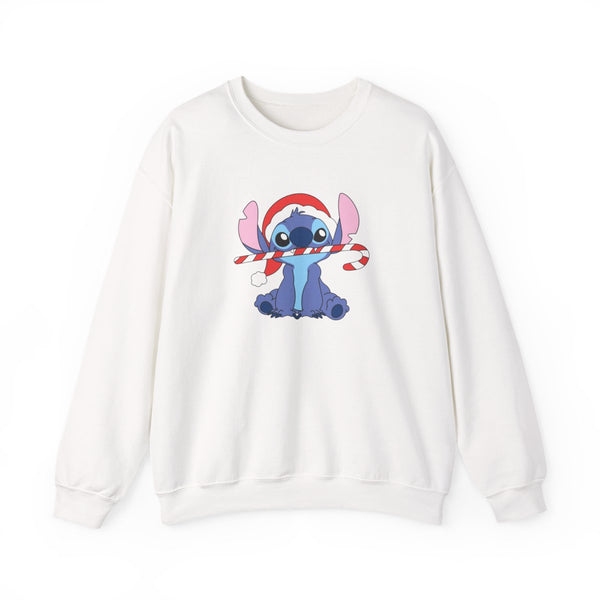 Cute Blue Alien Candycane Sweatshirt White Front