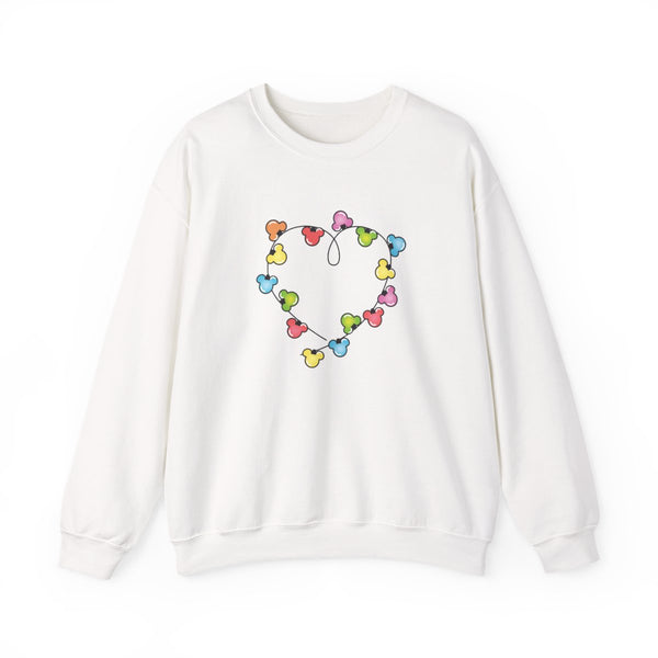 Cartoon Mouse Christmas Fairylights Heart Sweatshirt White Front