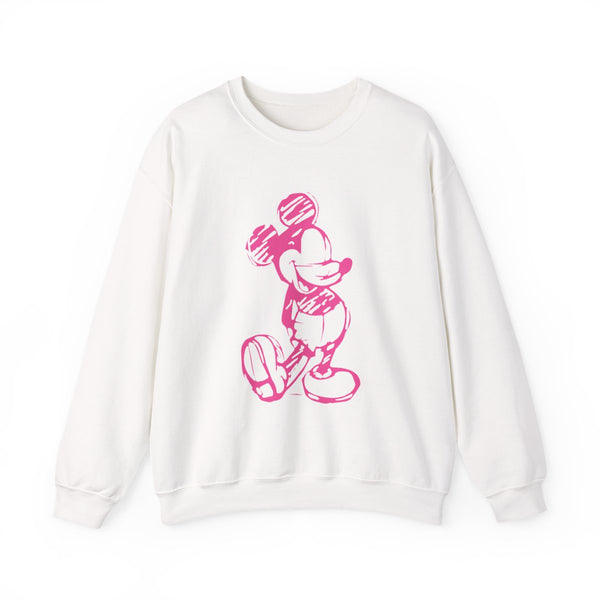 Sketched Mouse Outline Pink Sweatshirt White Front