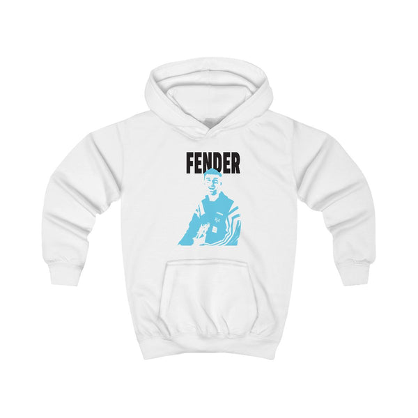 Fender Silhouette Blue Kids Hoodie White Front