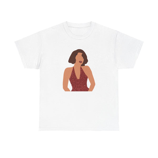 Red Sparkly Dress T-Shirt White Front