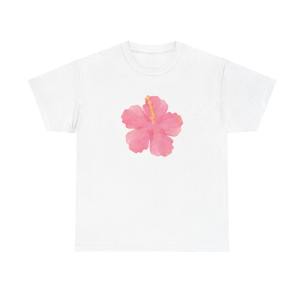 Pink Hibiscus T-Shirt White Front