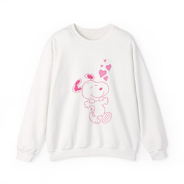 Cartoon Beagle Valentine Hearts Pattern Sweatshirt White Front