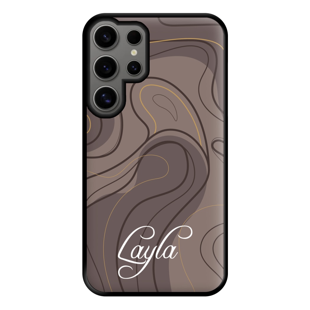 Brown Marble Waves Personalised Name Galaxy S25 Ultra Case