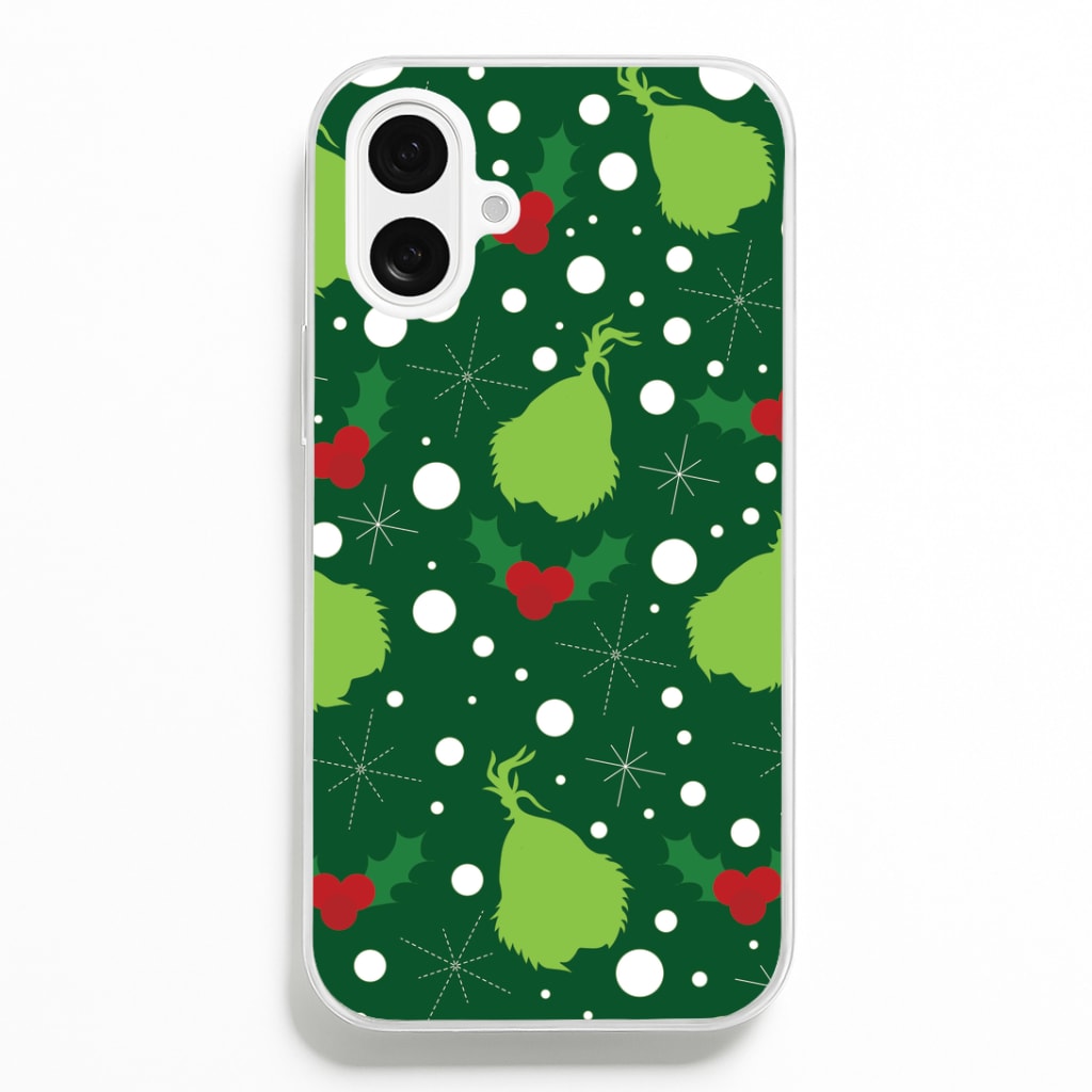 Green Creature Christmas Pattern iPhone 16 Plus Case
