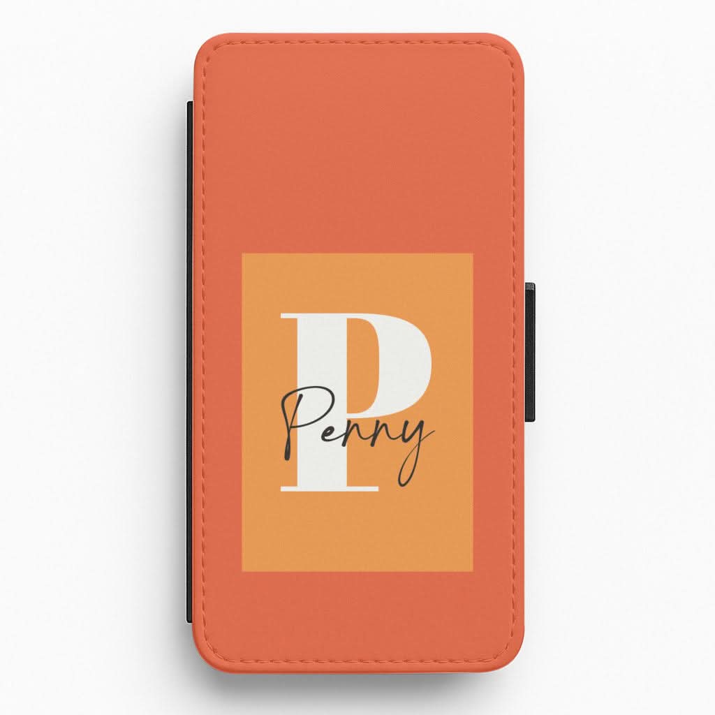 Orange Personalised Name Flip / Wallet Phone Case
