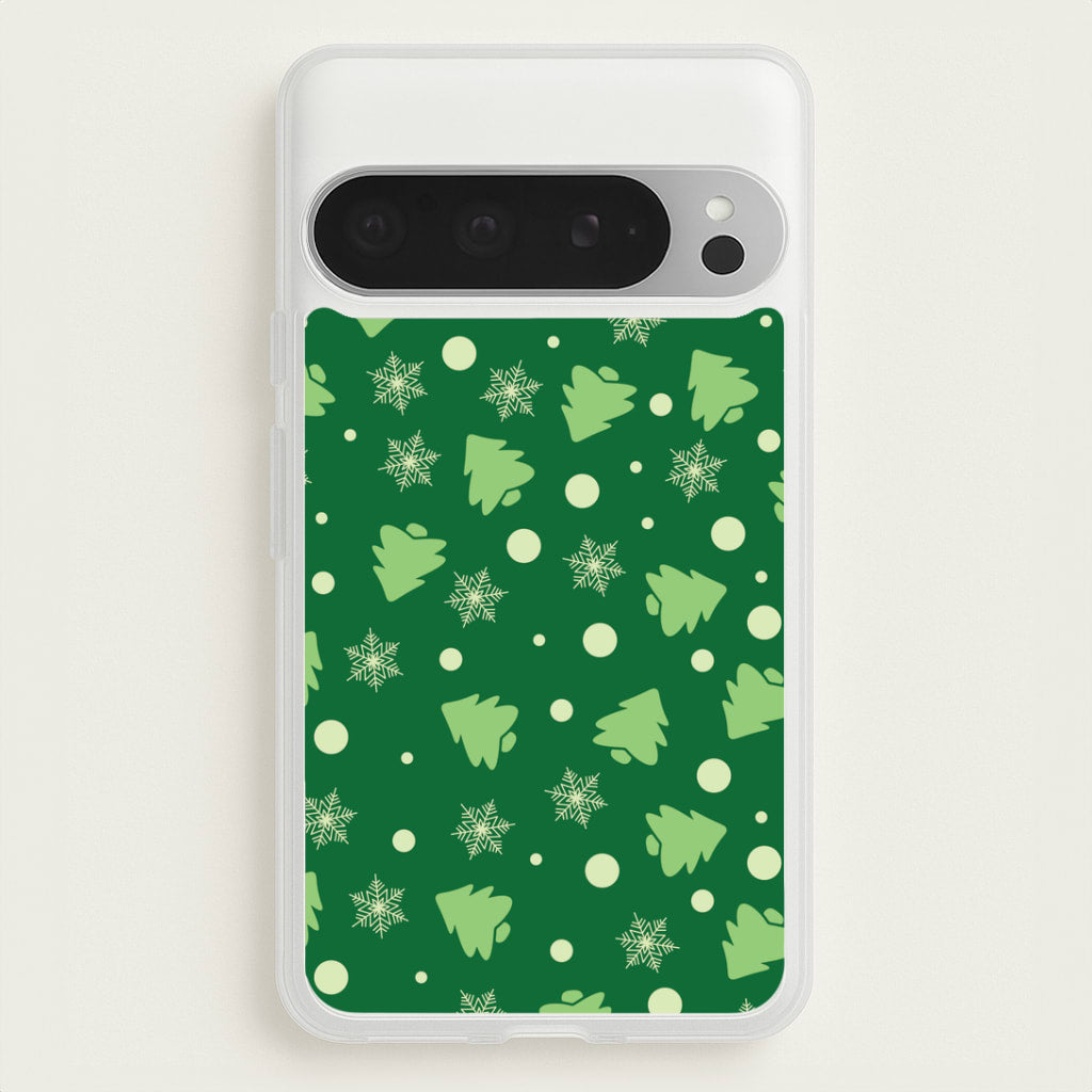 Cartoon Christmas Trees And Snowflakes Pattern Google Pixel 9 Pro XL Case