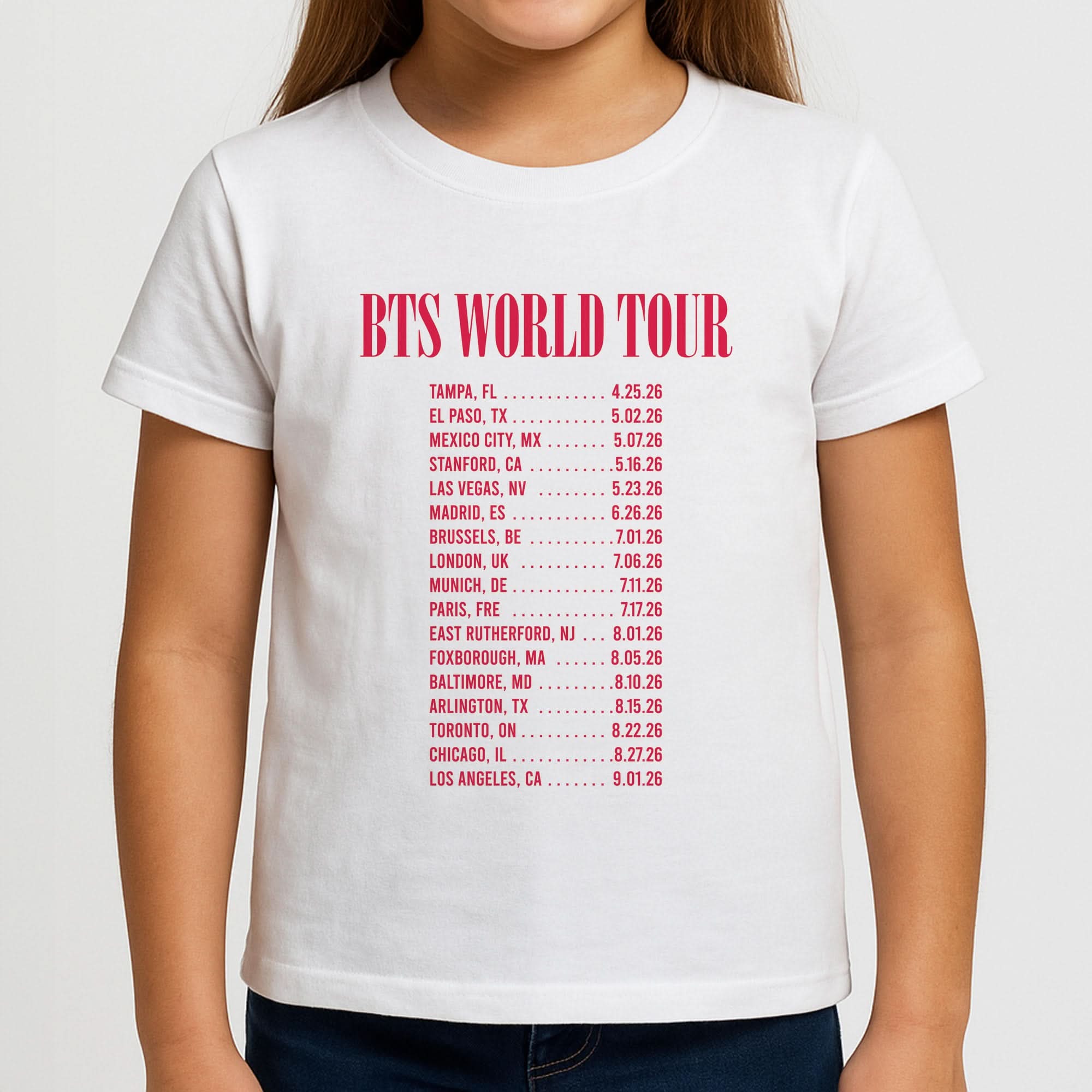 K-Pop Band World Tour List 2026 Girls T-Shirt