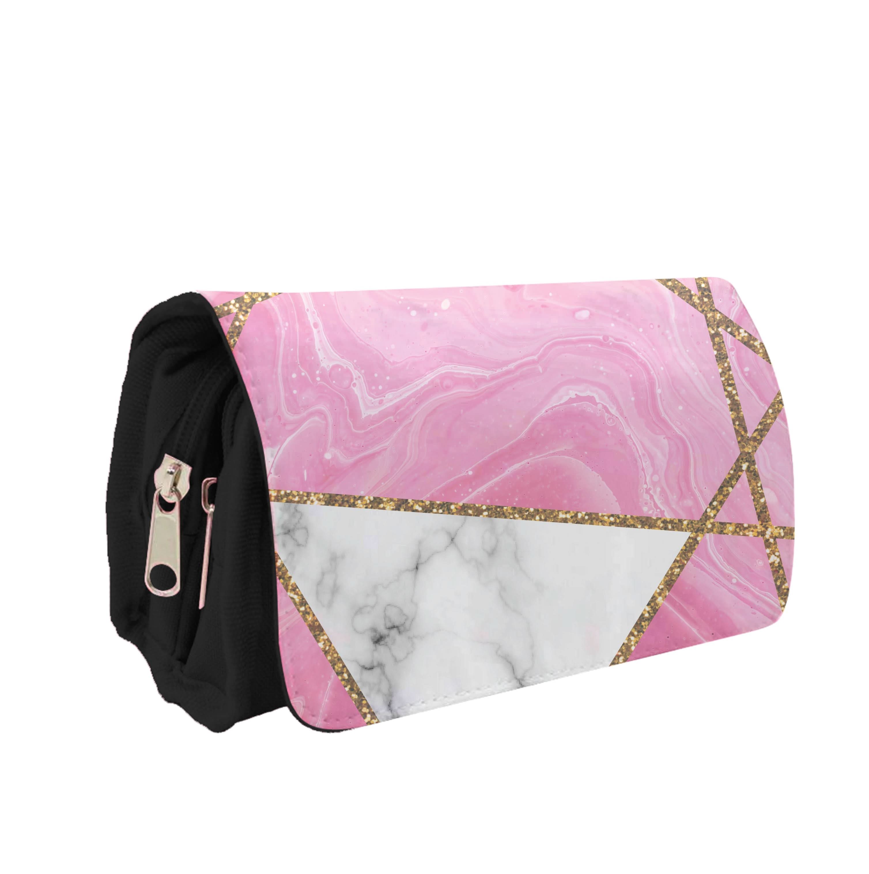 Pink Marble And Gold Collage Pencil Case