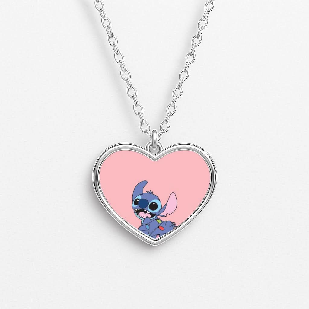 Cute Blue Alien Fairylights Heart Necklace