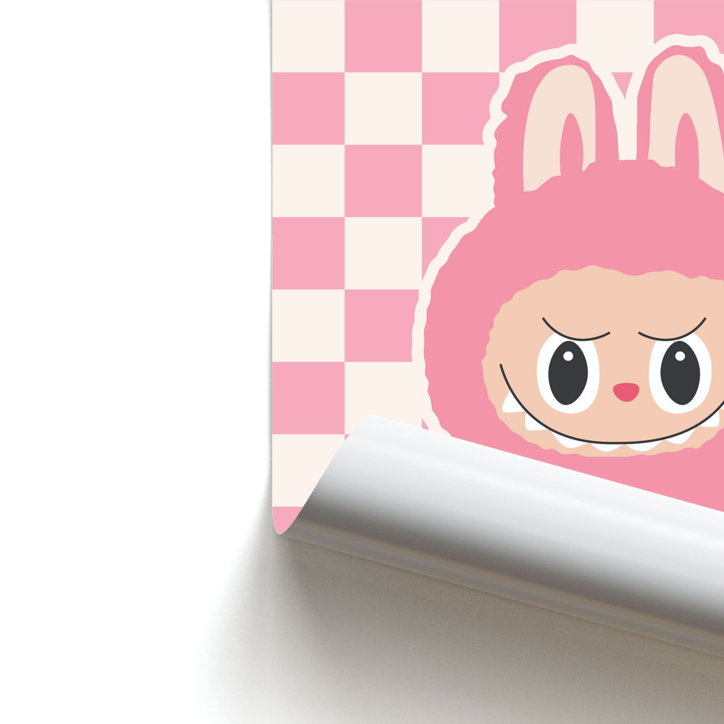 Checkered Cute Pink Monster Poster