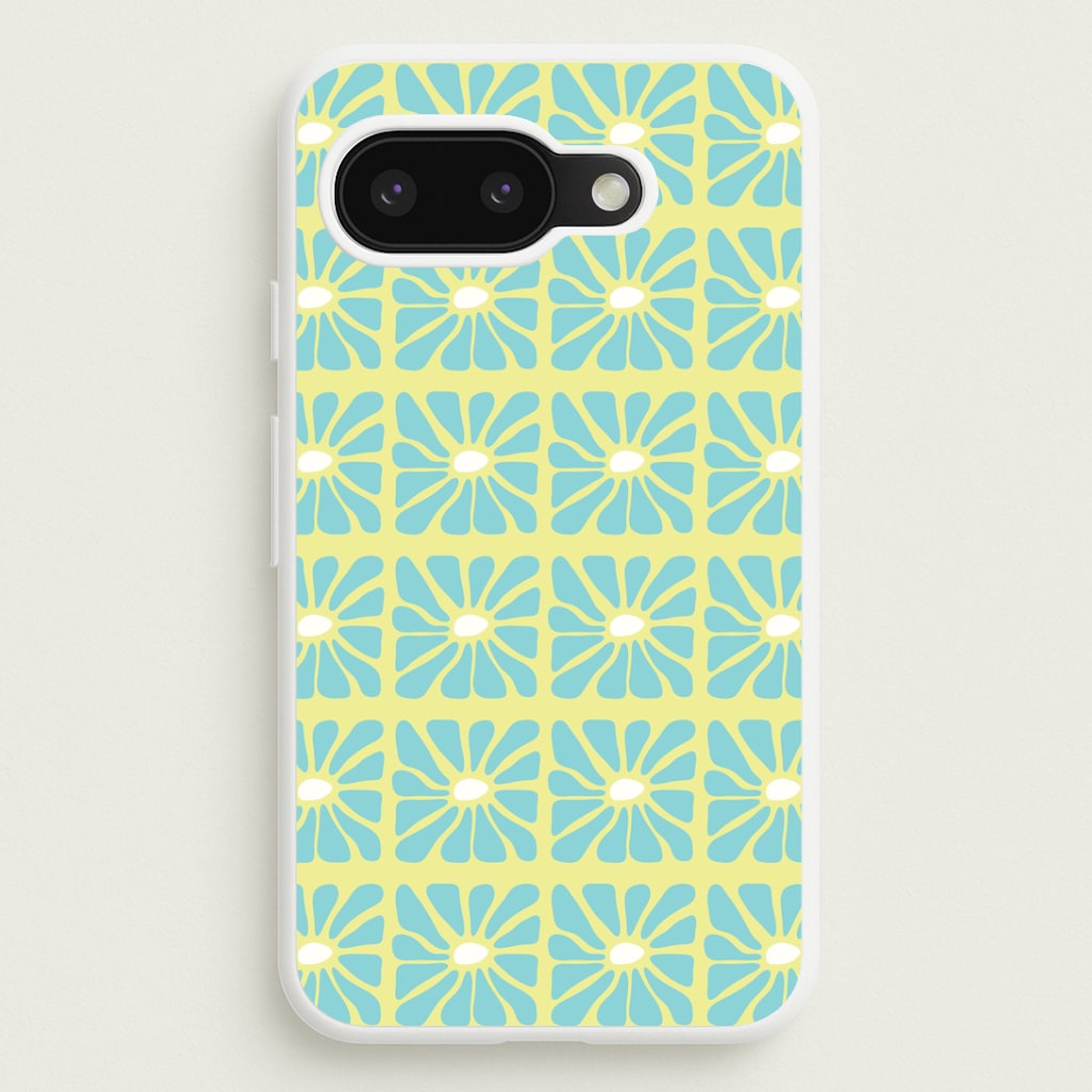 Square Abstract Flowers Blue Google Pixel 9a Case
