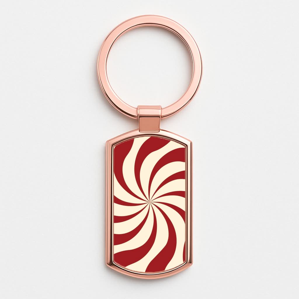 Peppermint Swirl Pattern Rose Gold Keyring