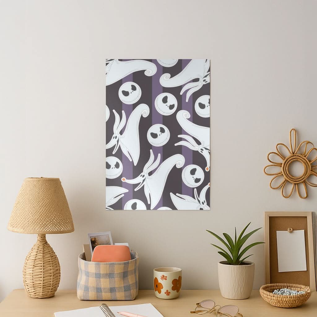 Skeleton Dog And Face Pattern Art Print